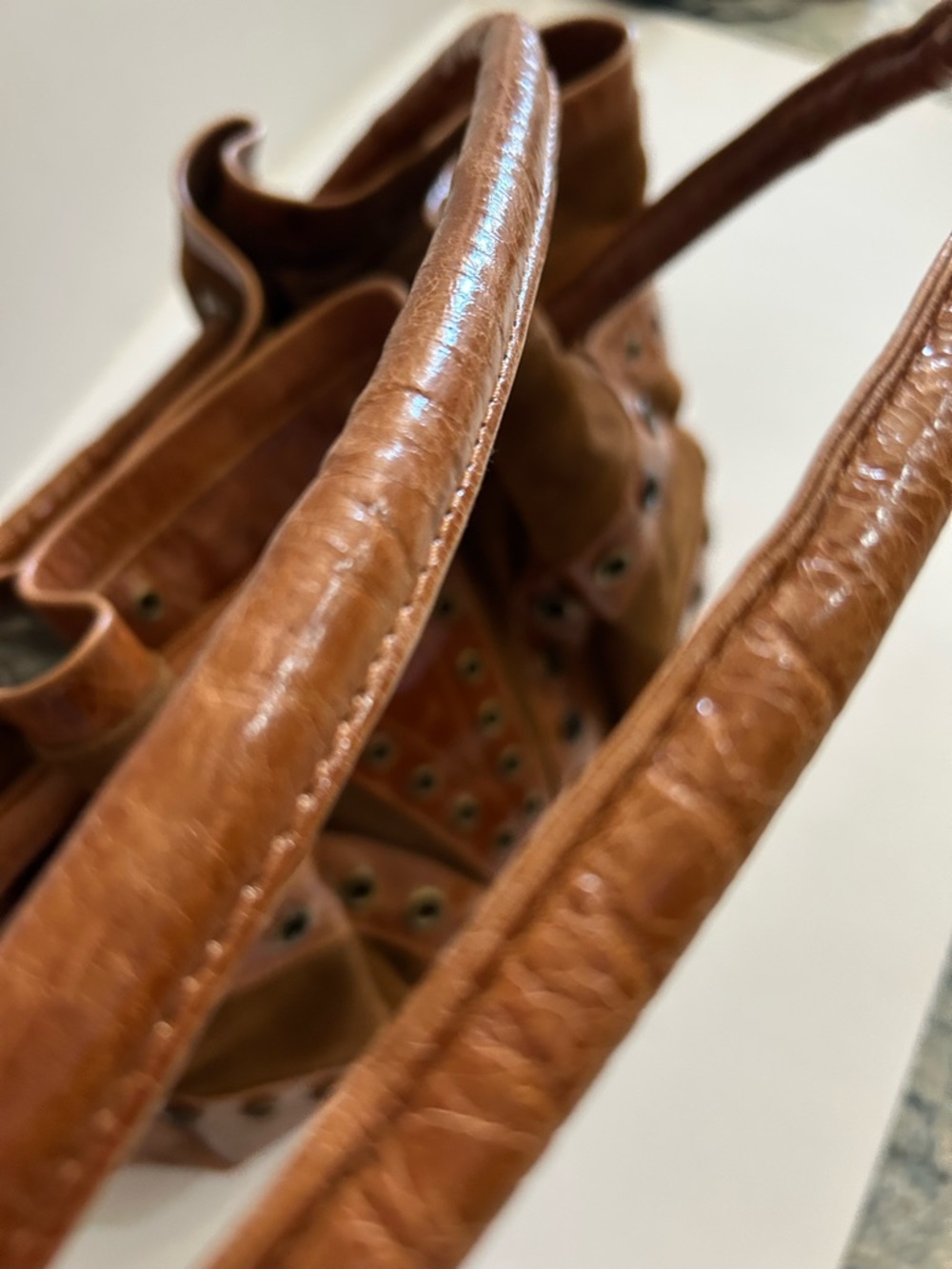 La Chic Brown Suede & Leather Shoulder Bag with Grommet Detail - Picture 5 of 10